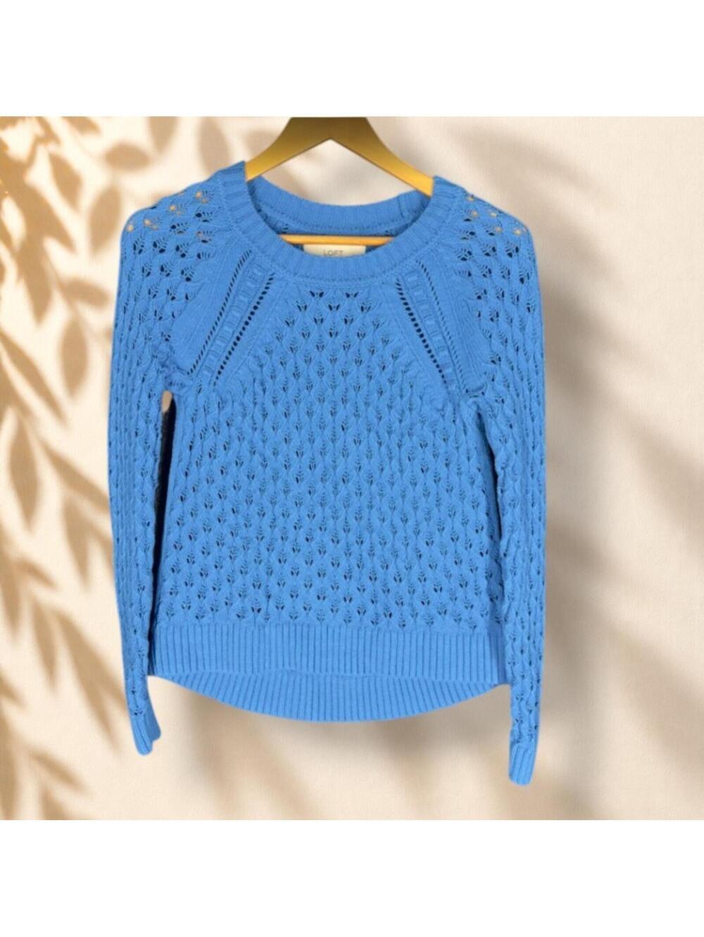 Loft Sweater Pullover Women PS Petite Blue Knit Long Sleeve Coft Cozy Casual